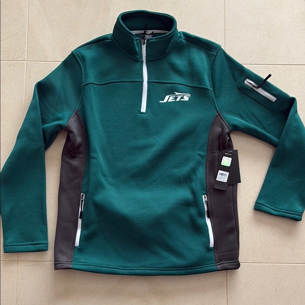 NWT NFL Green and Gray Jets Team Pullover quarter zip. Medium.